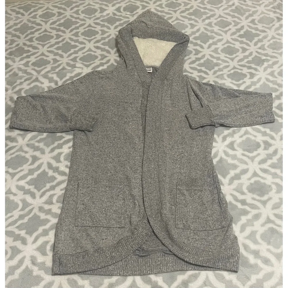 No Boundaries XS Gray Hooded‎ Cardigan Open Front Sweater Knit Jacket